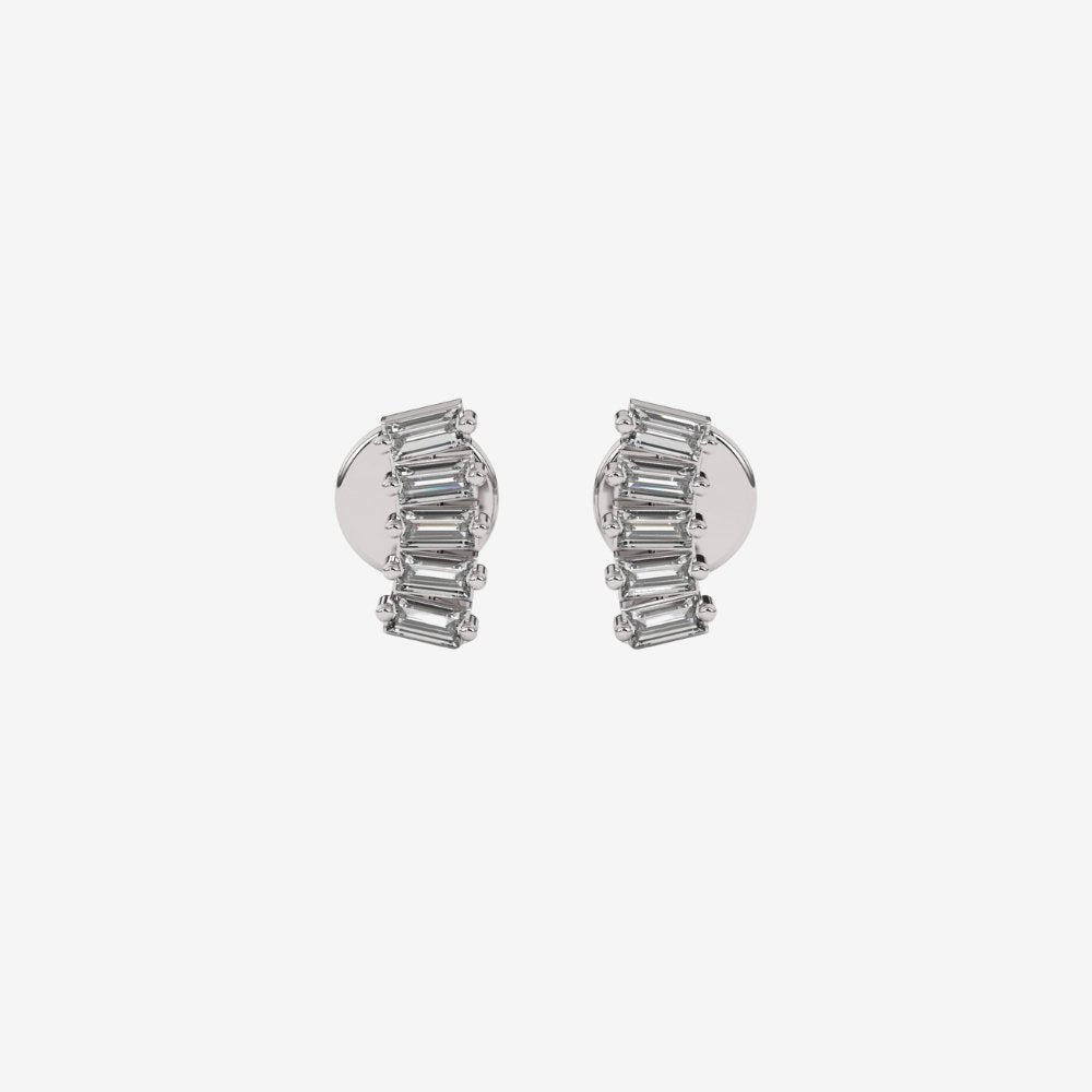 5 Diamonds Baguette Cluster Stud Earrings - 14k White Gold - Jewelry - Goldie Paris Jewelry - Baguette Earring