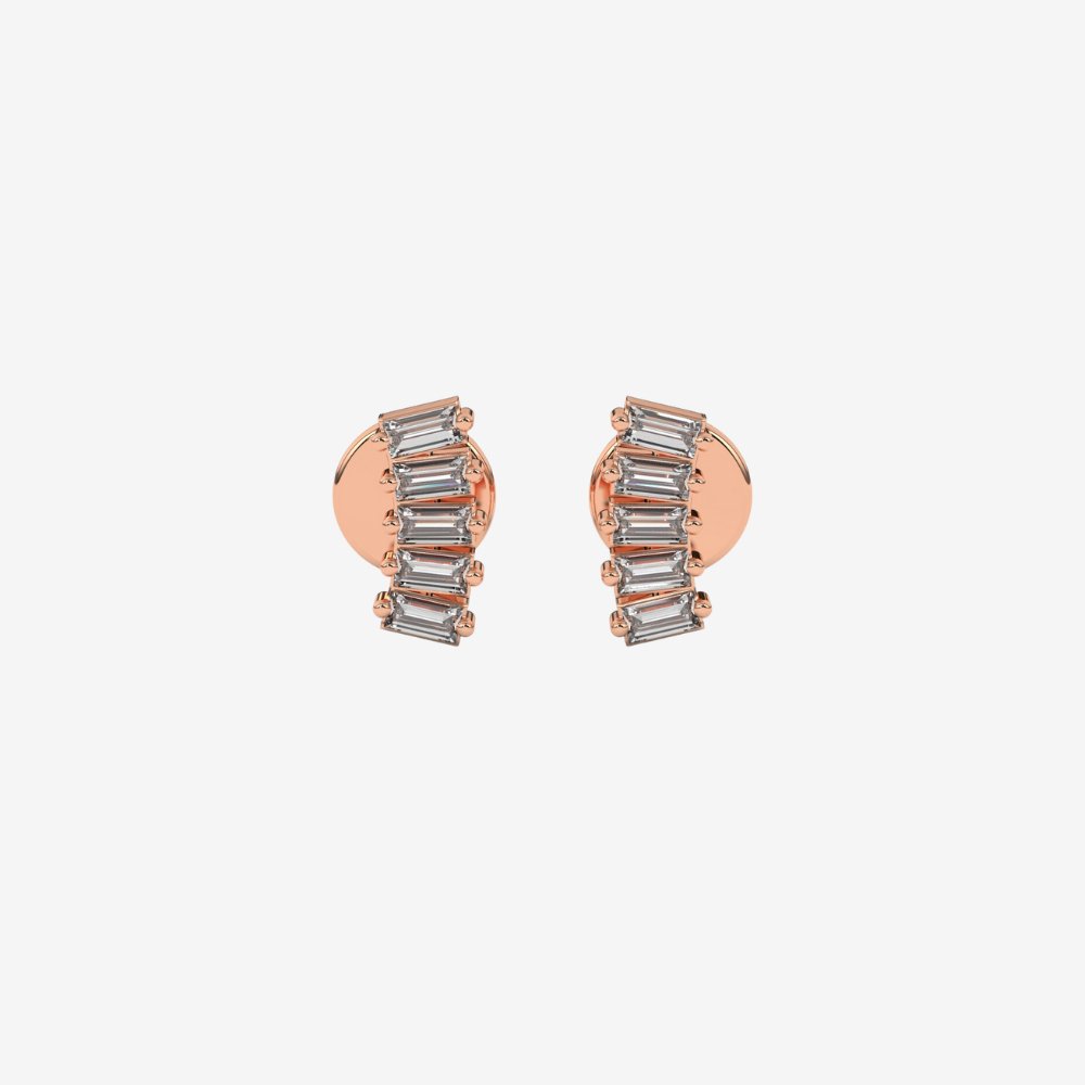 5 Diamonds Baguette Cluster Stud Earrings - 14k Rose Gold - Jewelry - Goldie Paris Jewelry - Baguette Earring