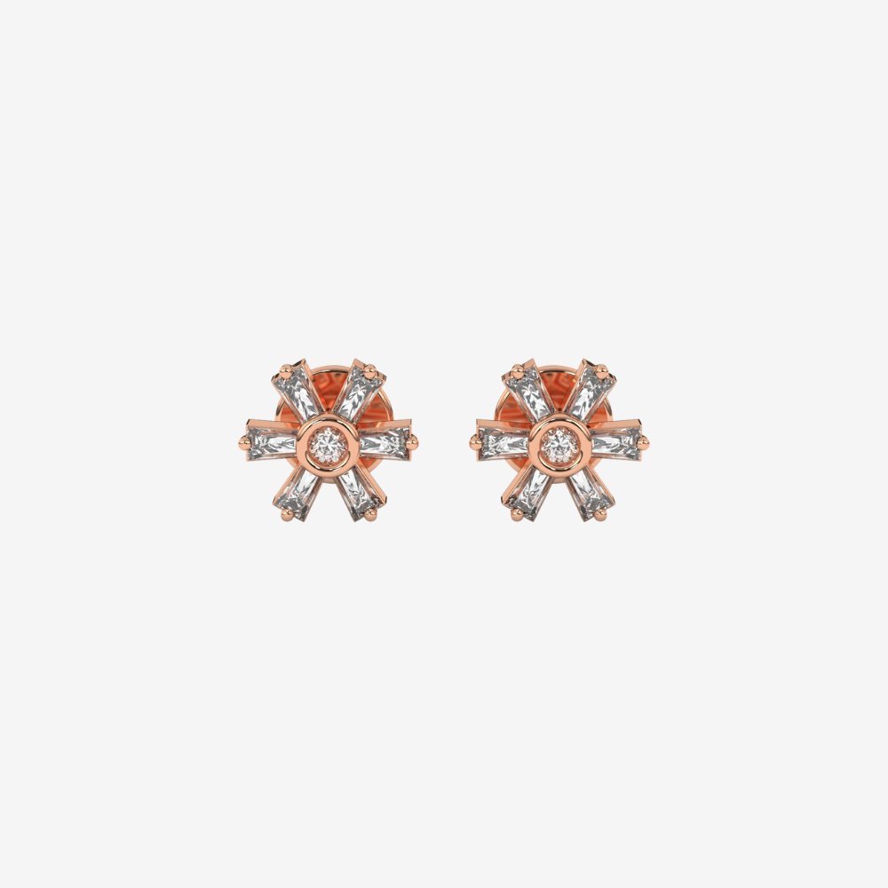 Baguette Flower Stud Diamonds Earrings - Goldie Paris Jewellery