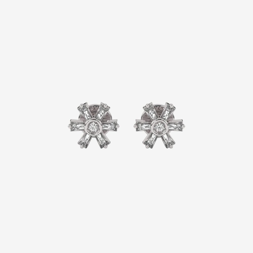Baguette Flower Stud Diamonds Earrings - Goldie Paris Jewellery