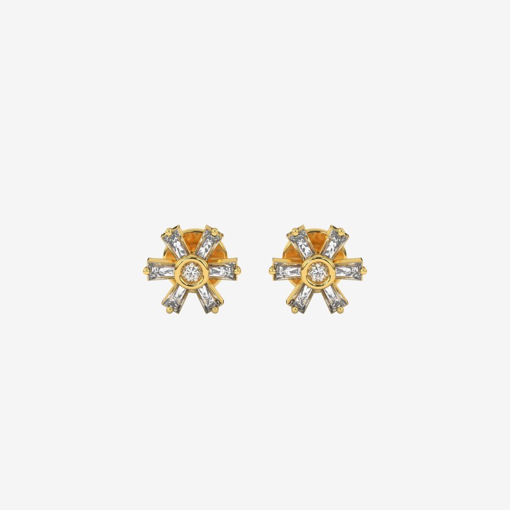 Baguette Flower Stud Diamonds Earrings - Goldie Paris Jewellery