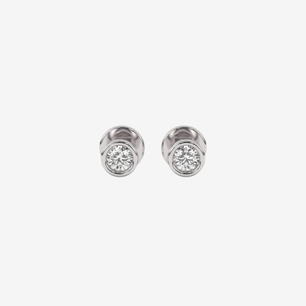 Bezel-Set Classic Diamond Stud Earring - 14k White Gold - Jewelry - Goldie Paris Jewelry - Bezel Earring