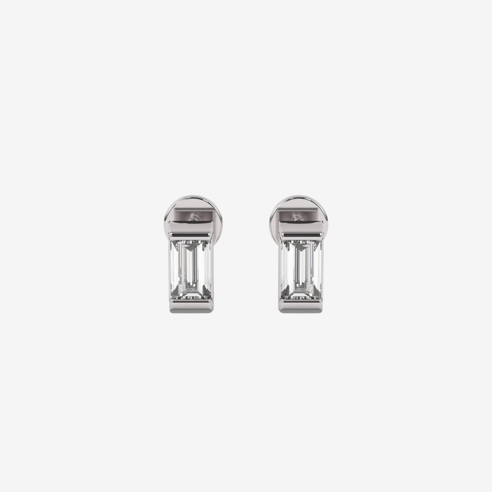 Diamond Baguette Threaded Stud Earrings - 14k White Gold - Jewelry - Goldie Paris Jewelry - Baguette Earring