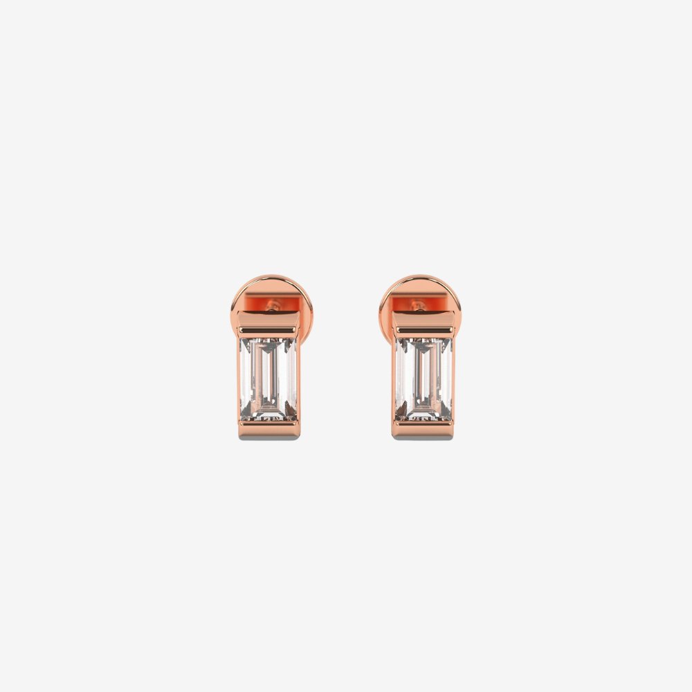 Diamond Baguette Threaded Stud Earrings - 14k Rose Gold - Jewelry - Goldie Paris Jewelry - Baguette Earring