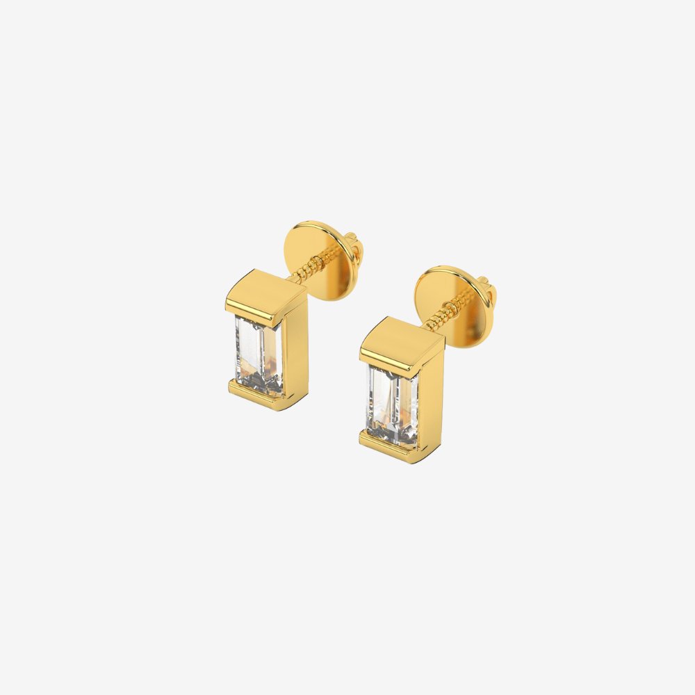 Diamond Baguette Threaded Stud Earrings - - Jewelry - Goldie Paris Jewelry - Baguette Earring