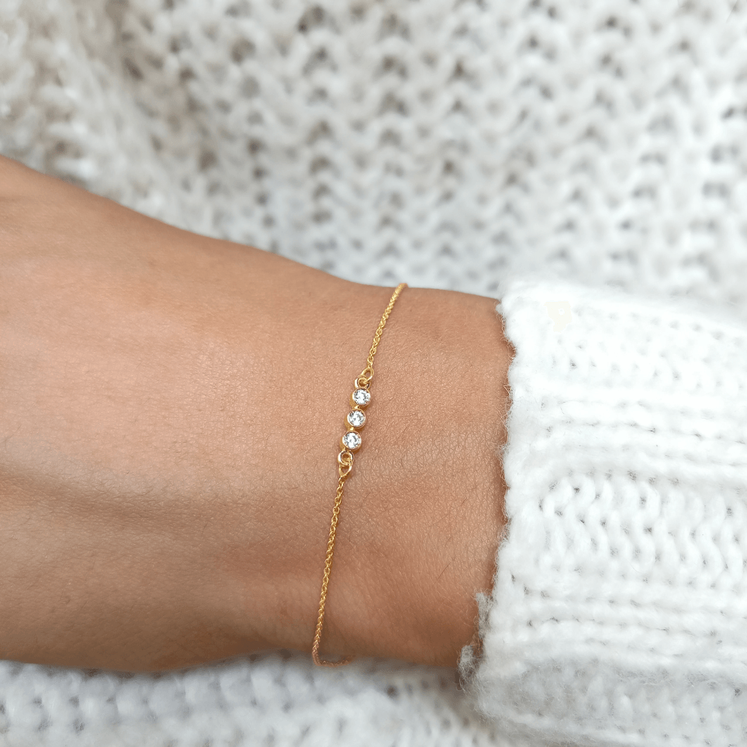 Three Bezel set Diamonds Bracelet - Goldie Paris Jewellery