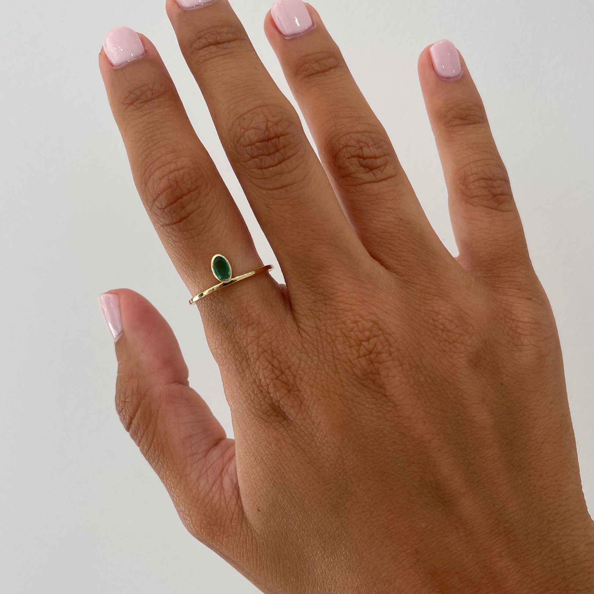 "Lou" Oval Emerald Ring - Green - - Jewelry - Goldie Paris Jewelry - Ring stackable statement