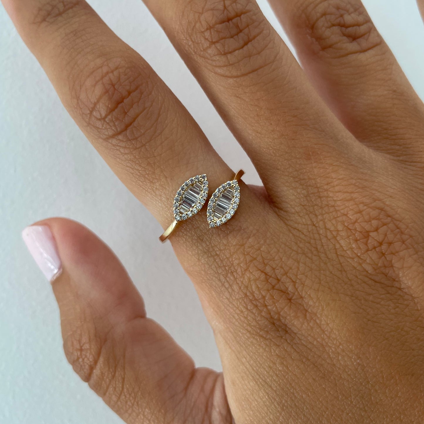 "Julie" Statement Double Leaf Diamond Ring - - Jewelry - Goldie Paris Jewelry - baguette Ring statement