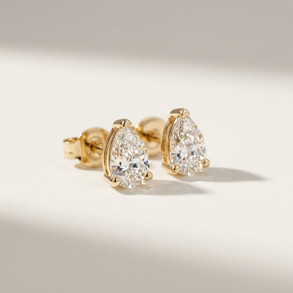 Pear Shape 1ct Diamond Studs• 9k Solid Yellow Gold • Pair