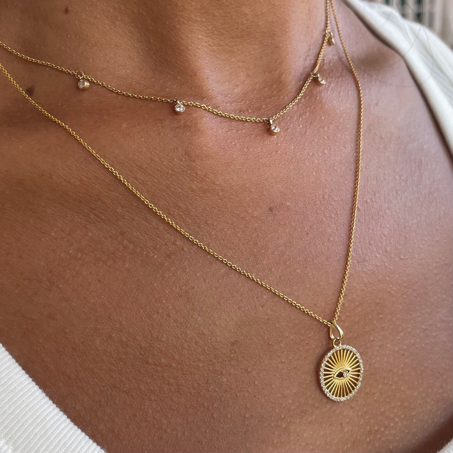 5 Floating Diamonds Necklace - - Jewelry - Goldie Paris Jewelry - Bezel Necklace