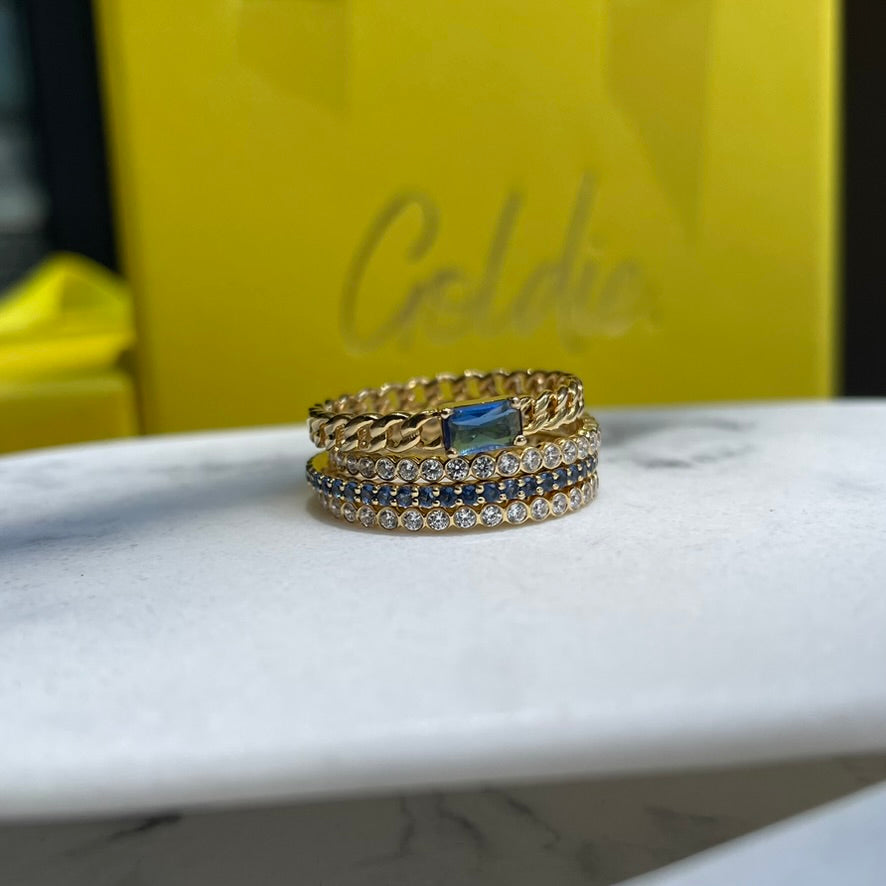 "Nina" Curb chain Link Sapphire Ring - Blue - - Jewelry - Goldie Paris Jewelry - Ring stackable statement
