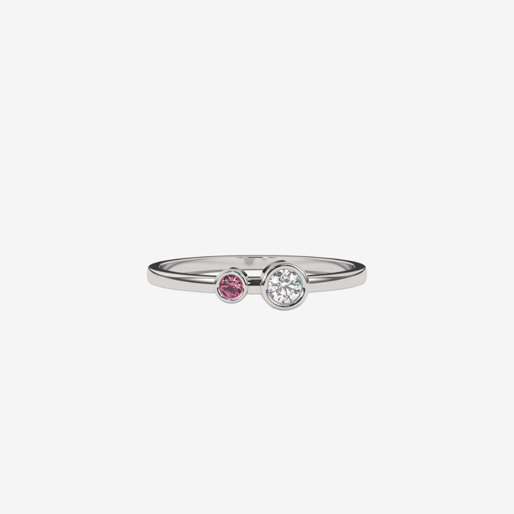 "Jude" Two Bezel set diamond Ring- Pink - 14k White Gold - Jewelry - Goldie Paris Jewelry - Bezel Ring stackable