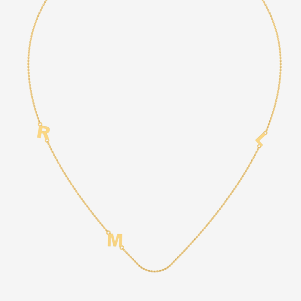 3 Initials Letter Solid Gold Necklace - 14k Yellow Gold - Jewelry - Goldie Paris Jewelry - Moms Necklace