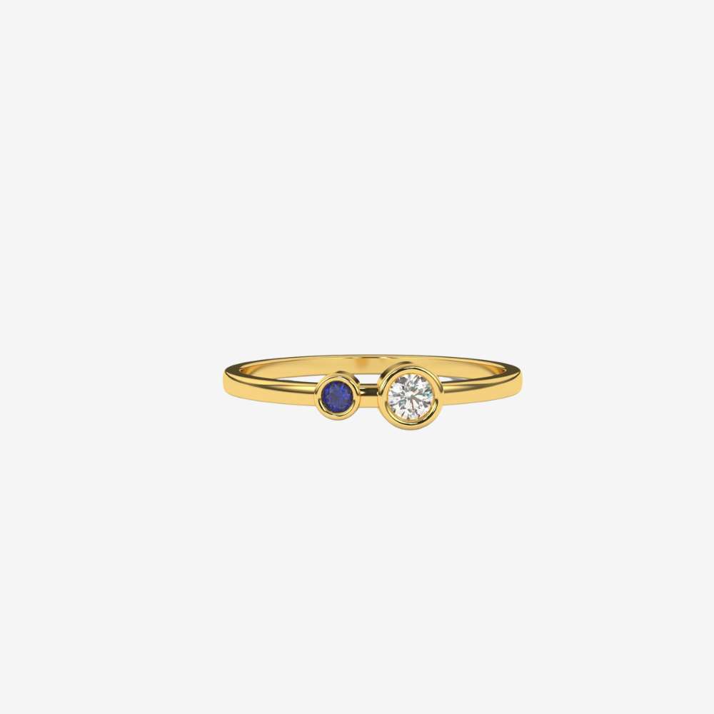 "Jude" Two Bezel set diamond Ring- Blue - 14k Yellow Gold - Jewelry - Goldie Paris Jewelry - Bezel Ring