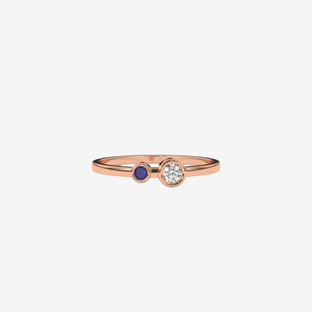 "Jude" Two Bezel set diamond Ring- Blue - 14k Rose Gold - Jewelry - Goldie Paris Jewelry - Bezel Ring