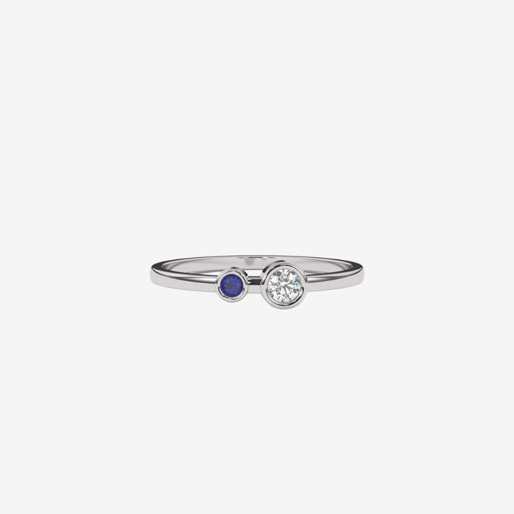 "Jude" Two Bezel set diamond Ring- Blue - 14k White Gold - Jewelry - Goldie Paris Jewelry - Bezel Ring