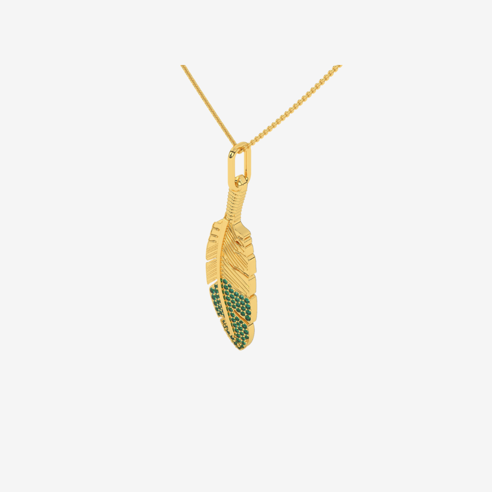 Emerald Feather Pendant -Green - - Jewelry - Goldie Paris Jewelry - Pavé Pendant