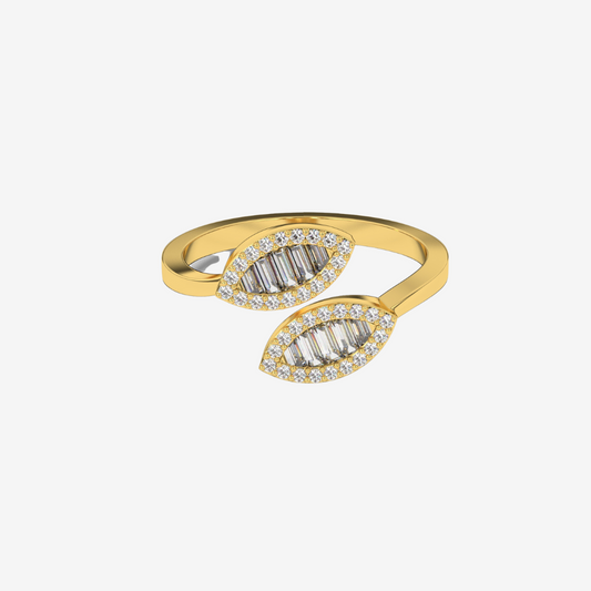 "Julie" Statement Double Leaf Diamond Ring - 14k Yellow Gold - Jewelry - Goldie Paris Jewelry - baguette Ring statement