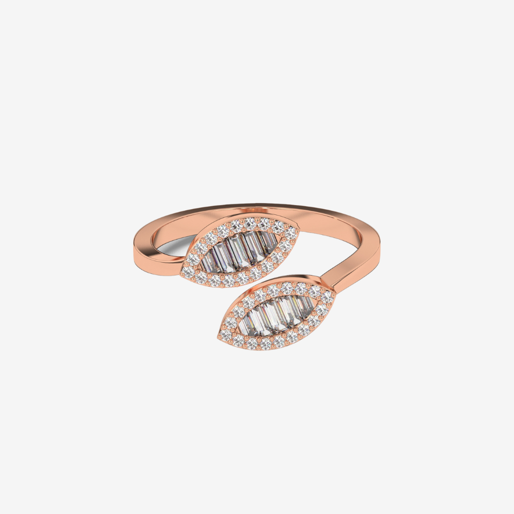 "Julie" Statement Double Leaf Diamond Ring - 14k Rose Gold - Jewelry - Goldie Paris Jewelry - baguette Ring statement