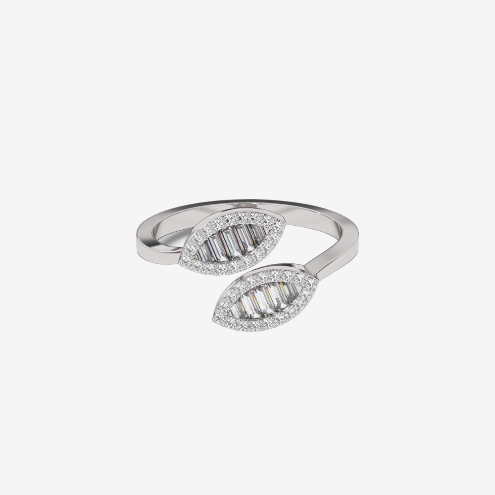 "Julie" Statement Double Leaf Diamond Ring - 14k White Gold - Jewelry - Goldie Paris Jewelry - baguette Ring statement