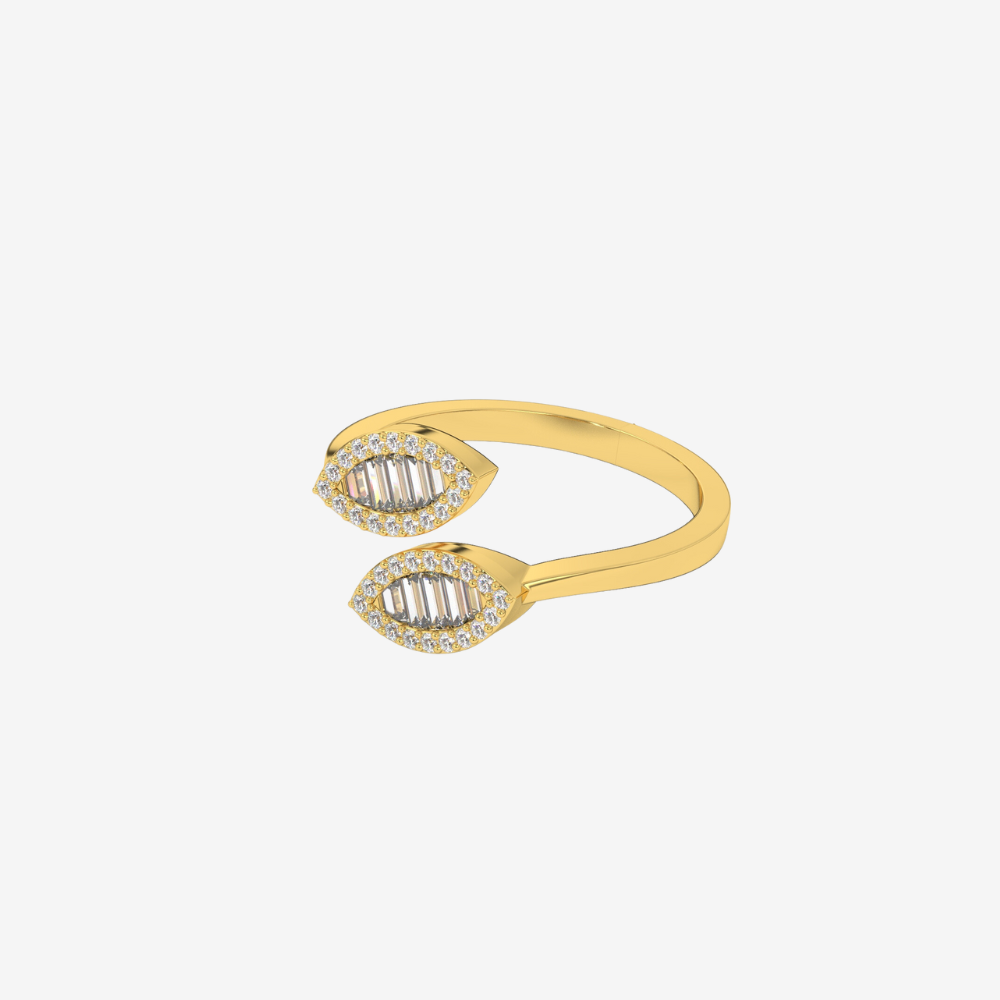 "Julie" Statement Double Leaf Diamond Ring - - Jewelry - Goldie Paris Jewelry - baguette Ring statement