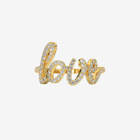 "Love" Pavé Diamond Ring - 14k Yellow Gold - Jewelry - Goldie Paris Jewelry - Pavé Ring statement