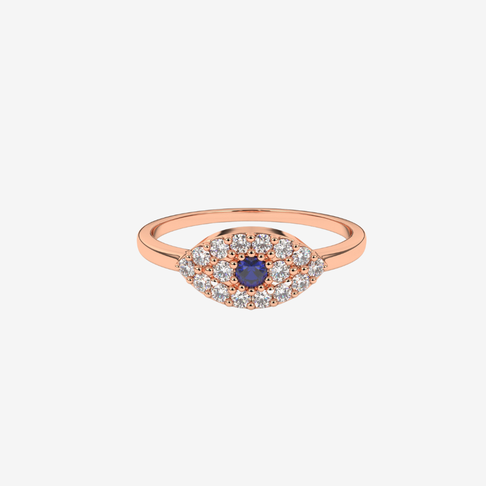Evil Eye 🧿 Pavé Diamond Ring- Blue - 14k Rose Gold - Jewelry - Goldie Paris Jewelry - Ring