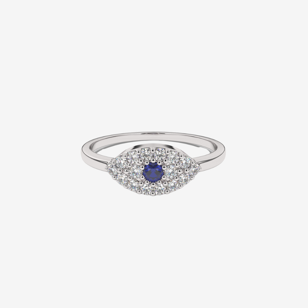 Evil Eye 🧿 Pavé Diamond Ring - 14k White Gold - Jewelry - Goldie Paris Jewelry - Blue Ring stackable statement