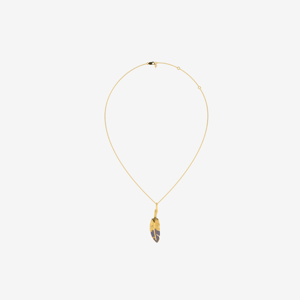 Sapphire Feather Pendant -Blue - - Jewelry - Goldie Paris Jewelry - Pavé Pendant