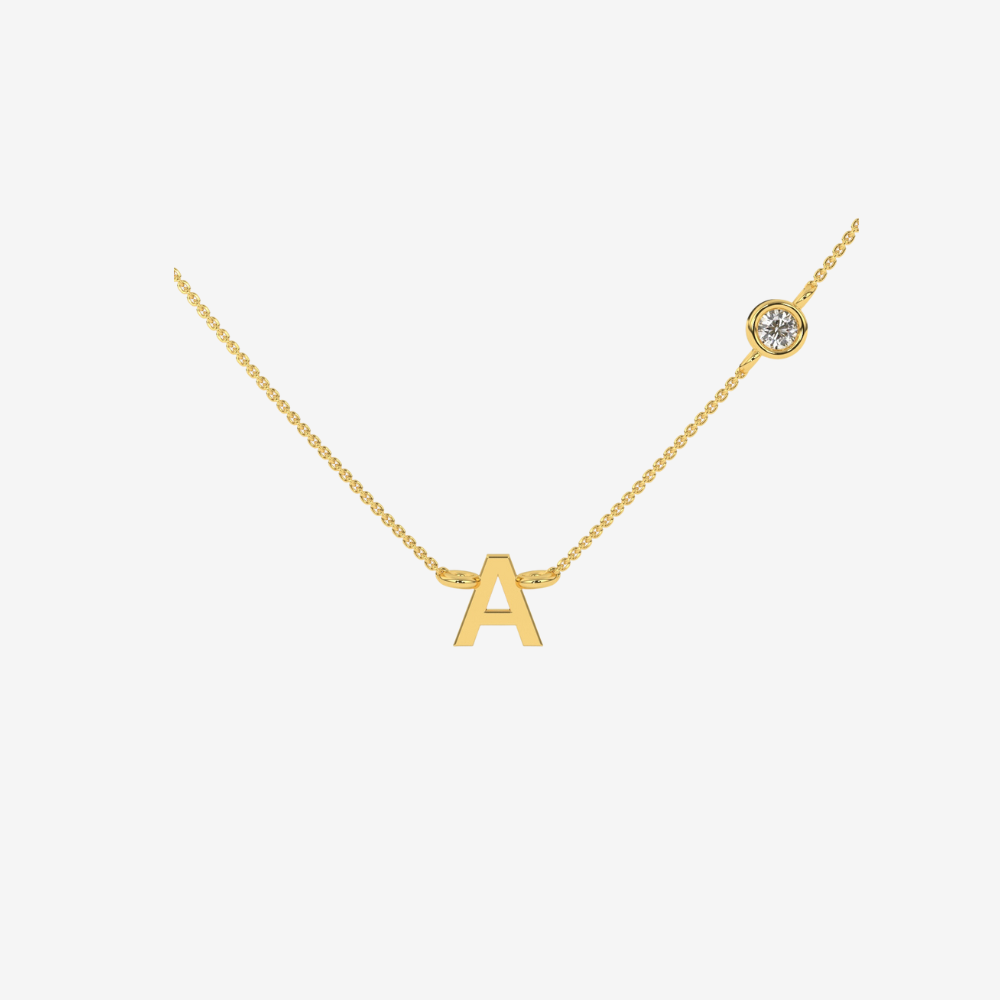 Initial Diamonds Letter and Single Diamond Necklace - 14k Yellow Gold - Jewelry - Goldie Paris Jewelry - Moms Necklace