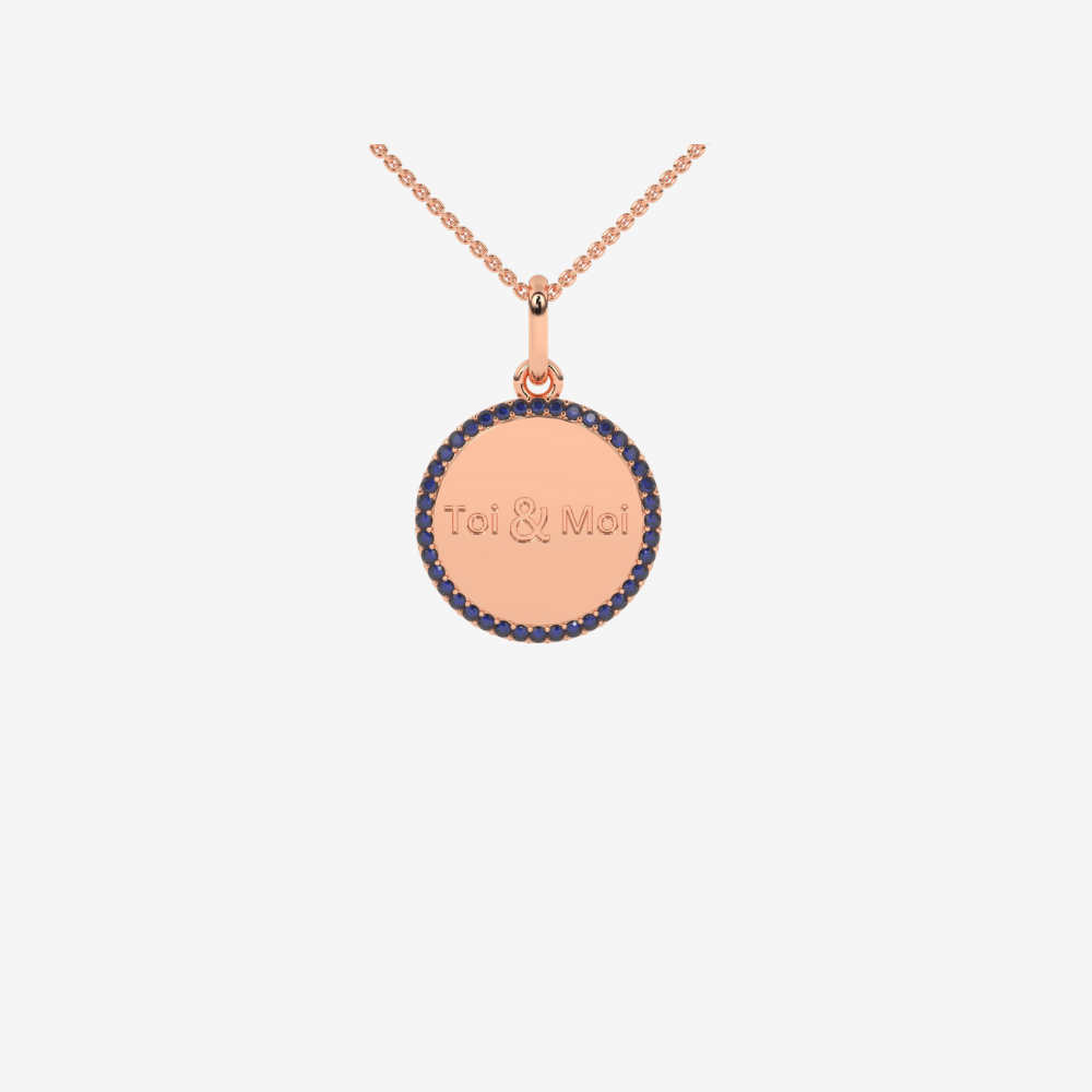Personalised Diamond Medallion Pendant - Blue Sapphire - 14k Rose Gold - Jewelry - Goldie Paris Jewelry - Moms Pavé Pendant