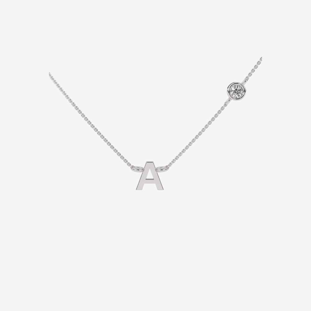 Initial Diamonds Letter and Single Diamond Necklace - 14k White Gold - Jewelry - Goldie Paris Jewelry - Moms Necklace