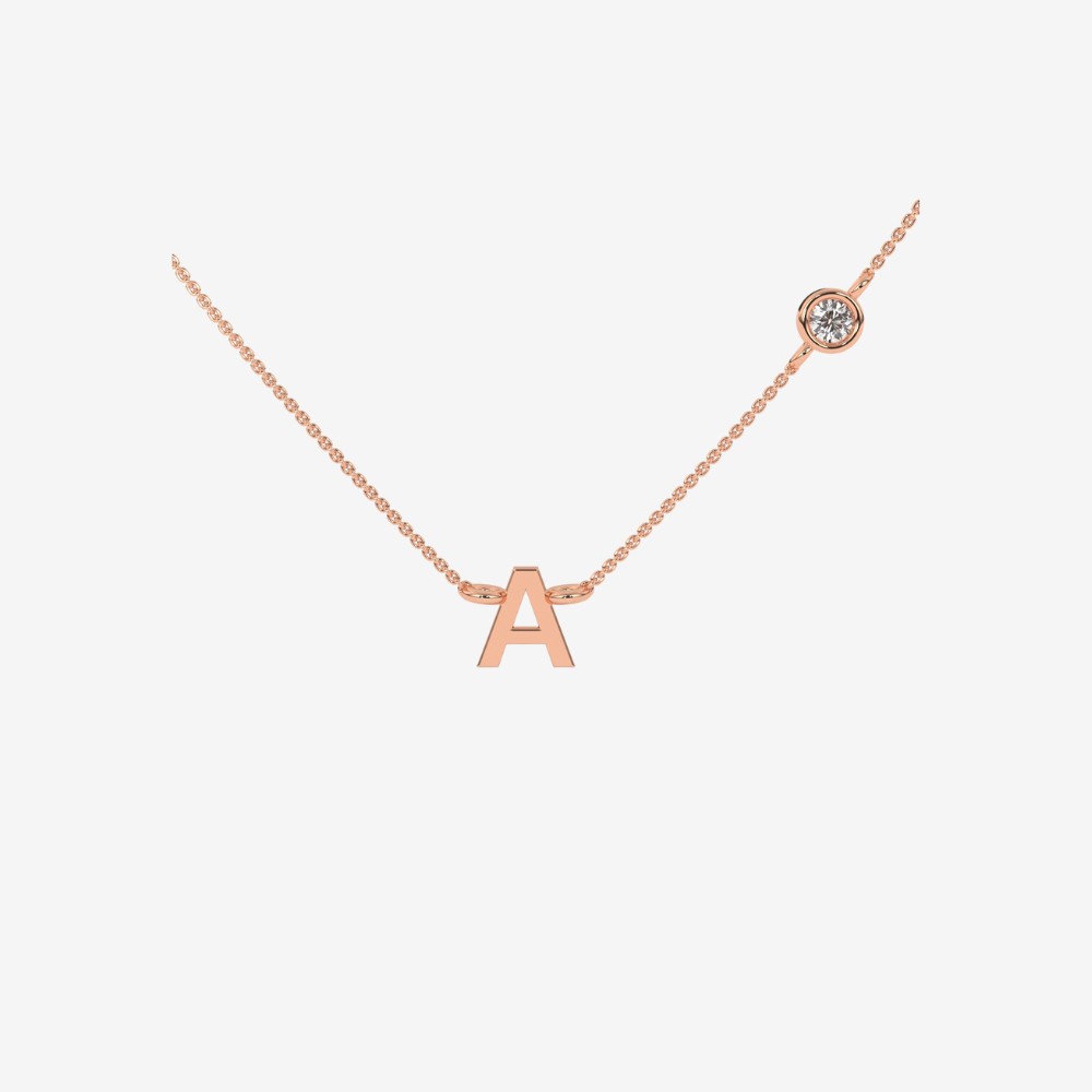 Initial Diamonds Letter and Single Diamond Necklace - 14k Rose Gold - Jewelry - Goldie Paris Jewelry - Moms Necklace