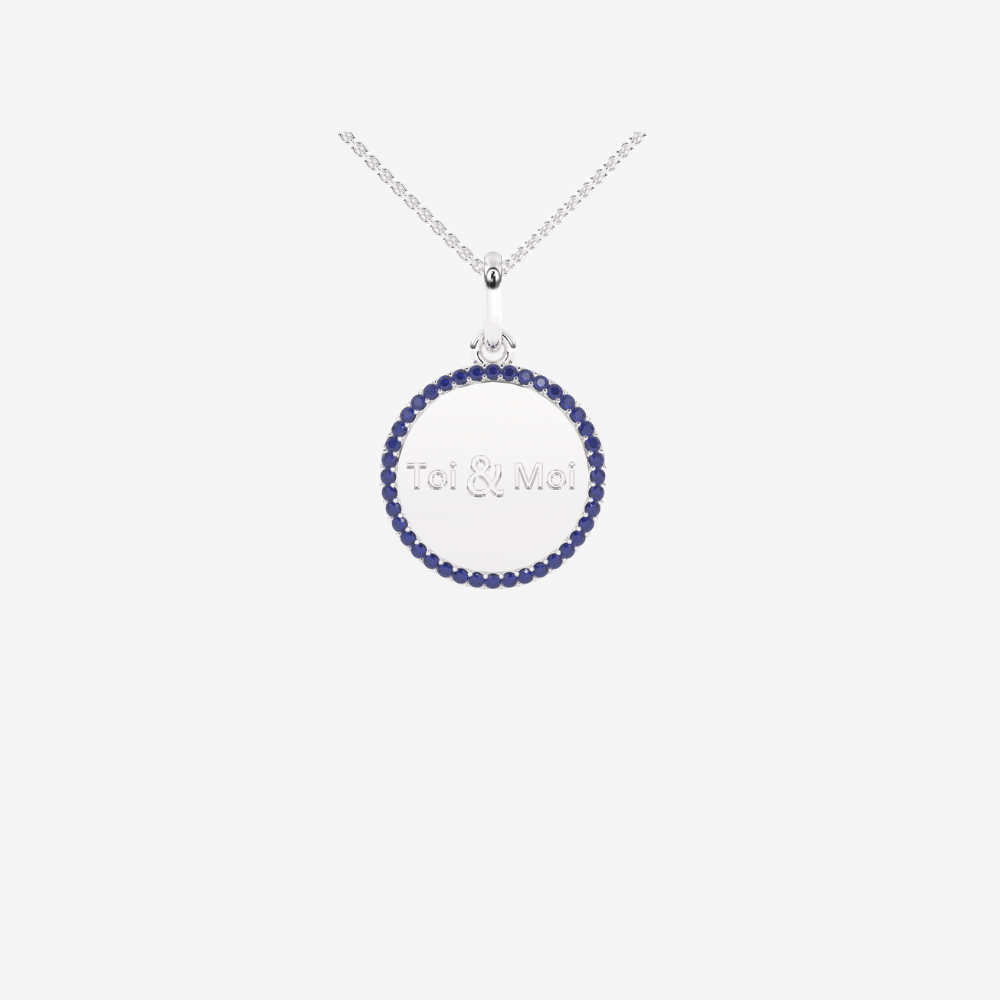 Personalised Diamond Medallion Pendant - Blue Sapphire - 14k White Gold - Jewelry - Goldie Paris Jewelry - Moms Pavé Pendant