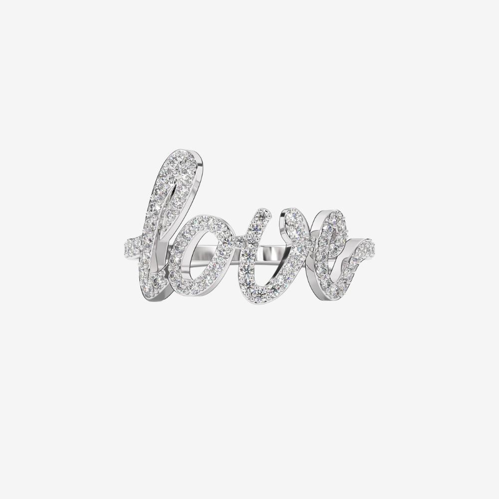 "Love" Pavé Diamond Ring - 14k White Gold - Jewelry - Goldie Paris Jewelry - Pavé Ring statement