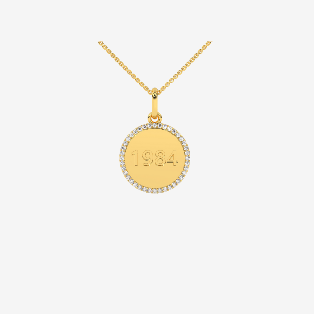 Personalised Diamond Medallion Pendant - 14k Yellow Gold - Jewelry - Goldie Paris Jewelry - Moms Pavé Pendant