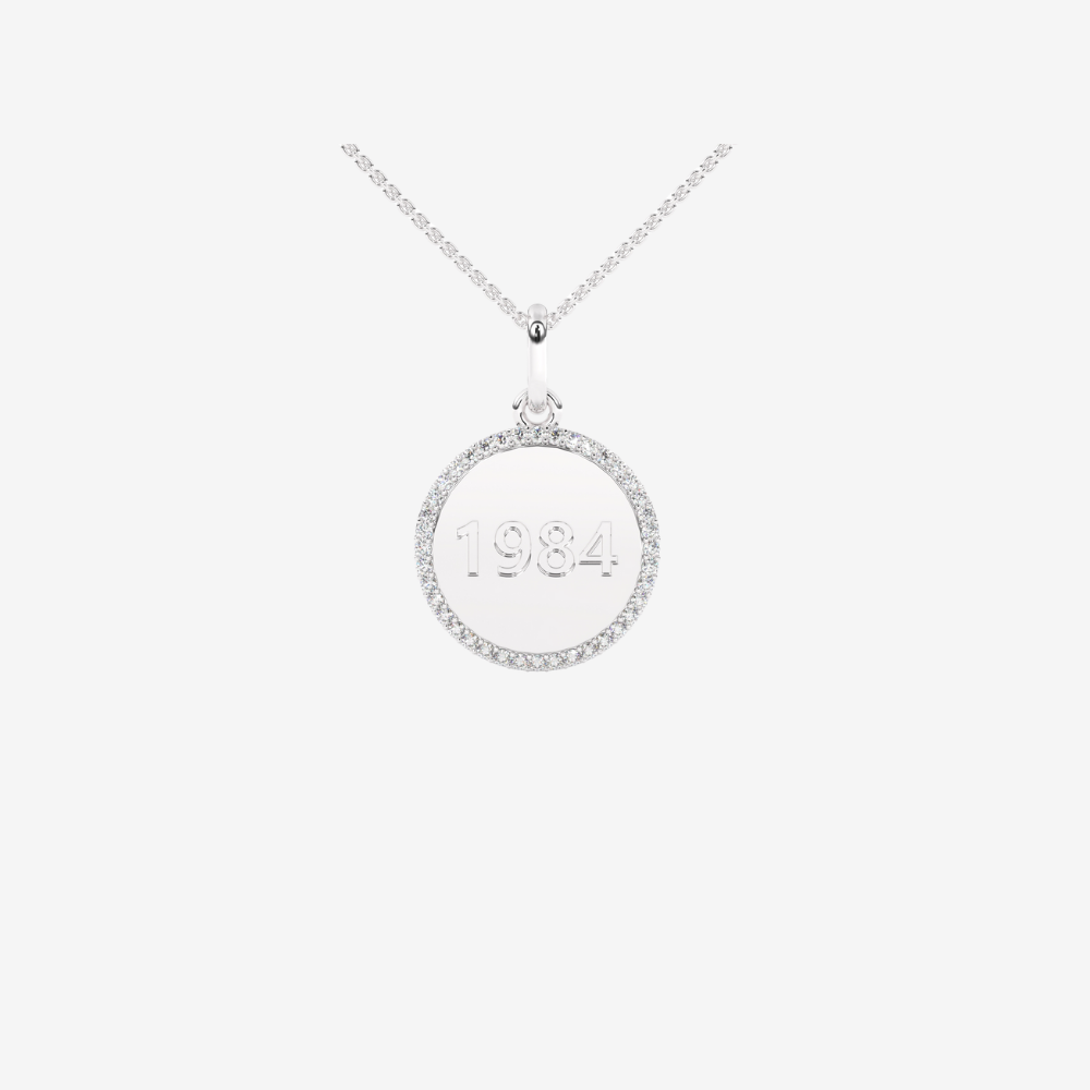Personalised Diamond Medallion Pendant - 14k White Gold - Jewelry - Goldie Paris Jewelry - Moms Pavé Pendant