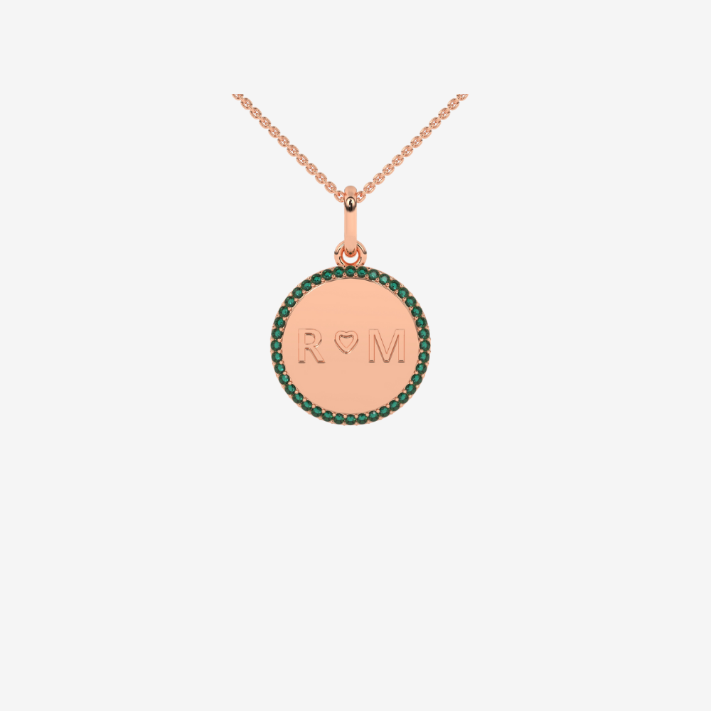 Personalised Diamond Medallion Pendant - Green Emeralds - 14k Rose Gold - Jewelry - Goldie Paris Jewelry - Moms Pavé Pendant
