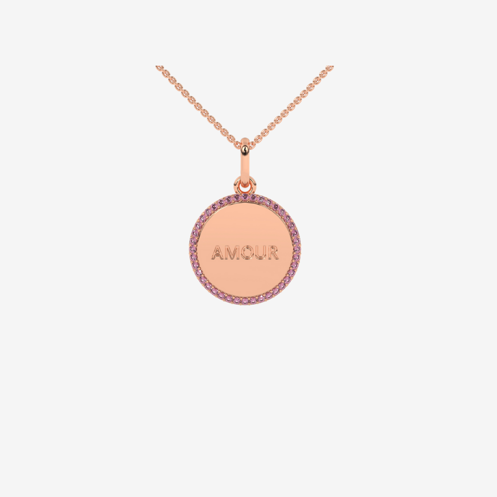 Personalised Diamond Medallion Pendant - Pink - 14k Rose Gold - Jewelry - Goldie Paris Jewelry - Moms Pavé Pendant