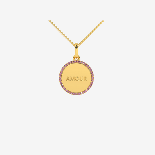 Personalised Diamond Medallion Pendant - Pink - 14k Yellow Gold - Jewelry - Goldie Paris Jewelry - Moms Pavé Pendant