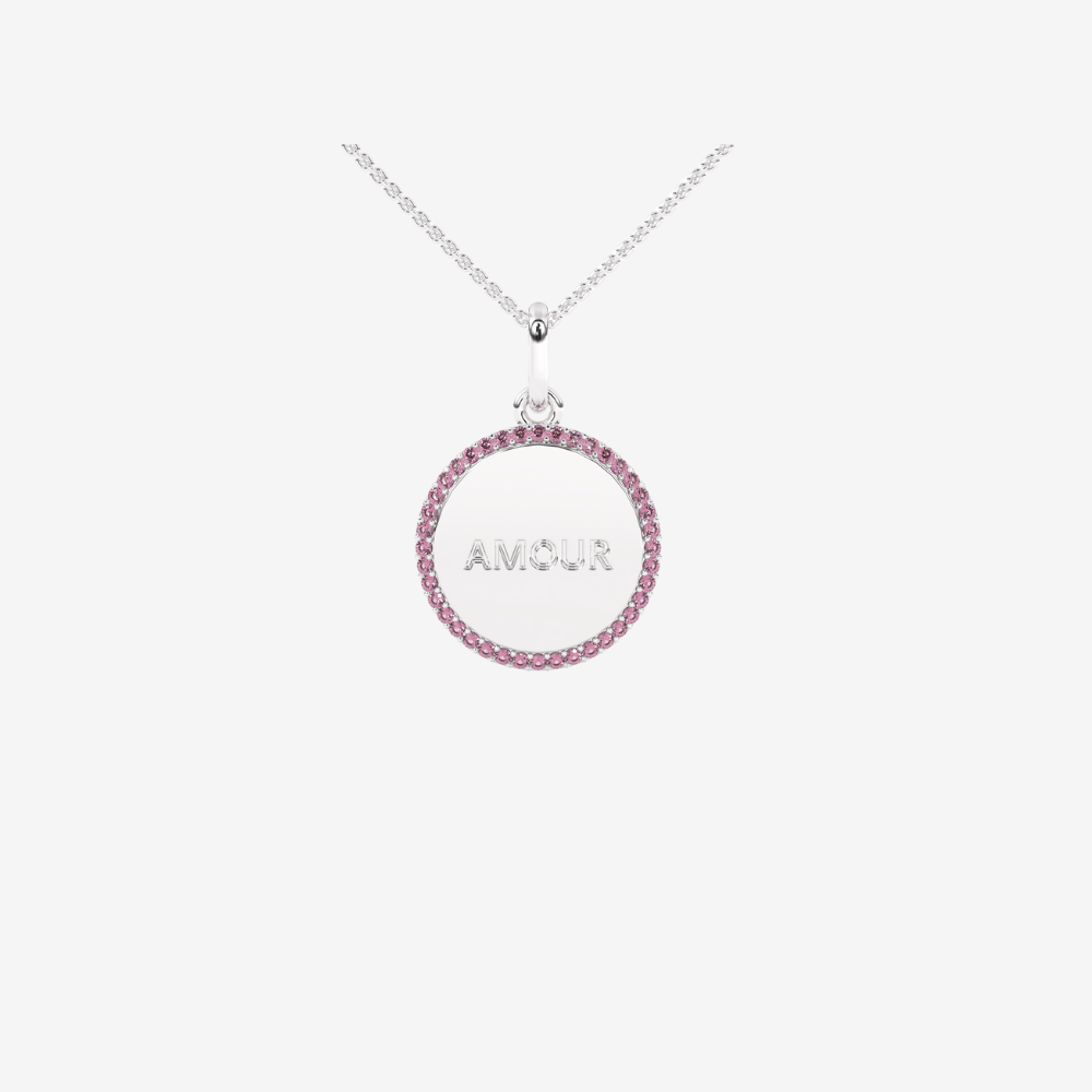 Personalised Diamond Medallion Pendant - Pink - 14k White Gold - Jewelry - Goldie Paris Jewelry - Moms Pavé Pendant