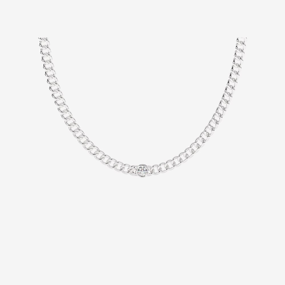 18-carat Curb Chain Single Diamond Necklace - 18k White Gold - Jewelry - Goldie Paris Jewelry - Bezel Necklace