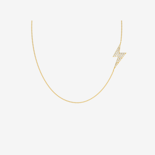 Lightning bolt Diamonds Necklace - 14k Yellow Gold - Jewelry - Goldie Paris Jewelry - Necklace Pavé