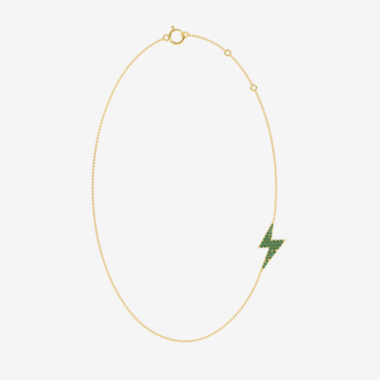 Lightning bolt Diamonds Necklace - Green Emeralds - - Jewelry - Goldie Paris Jewelry - Necklace Pavé