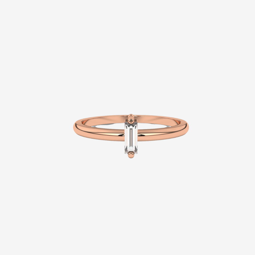 "Nat" Single Baguette Diamond Ring - 14k Rose Gold - Jewelry - Goldie Paris Jewelry - Baguette Ring