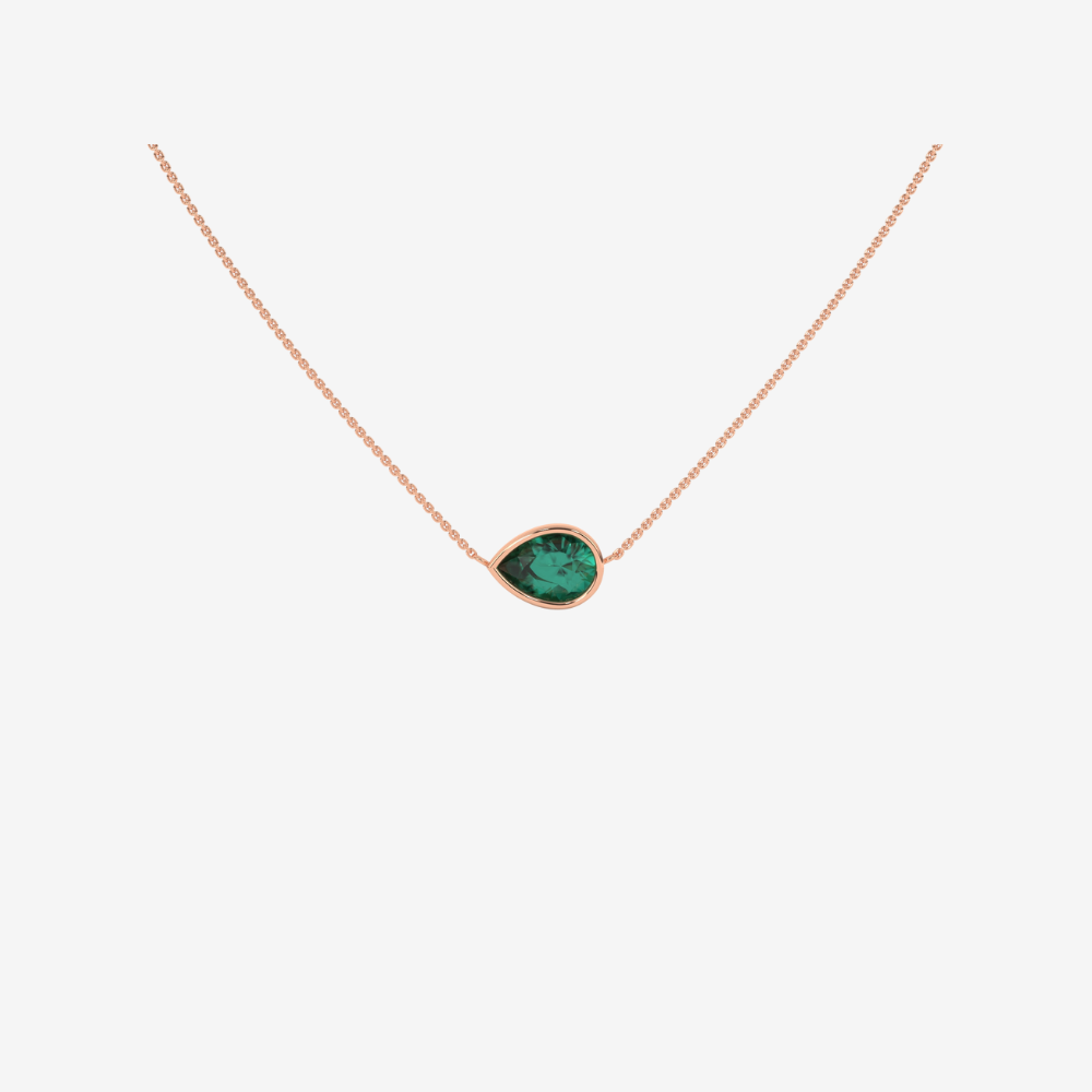 Single Pear Green Emerald Necklace - 14k Rose Gold - Jewelry - Goldie Paris Jewelry - Necklace