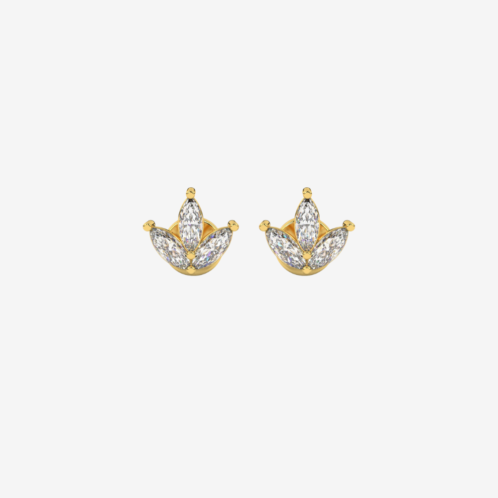 Lotus diamonds Studs Earrings - 14k Yellow Gold - Jewelry - Goldie Paris Jewelry - Earring