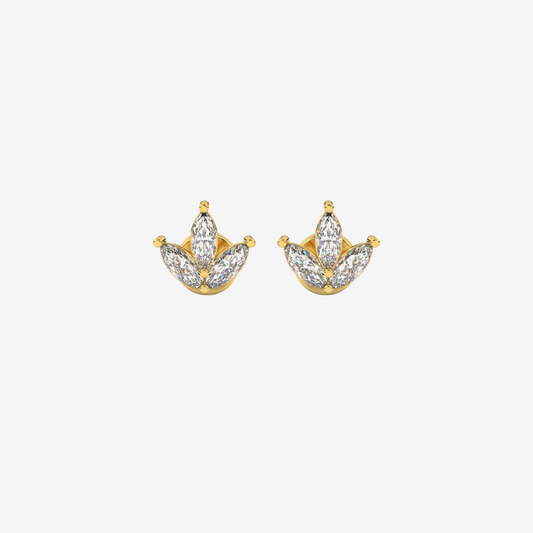 Lotus diamonds Studs Earrings - 14k Yellow Gold - Jewelry - Goldie Paris Jewelry - Earring