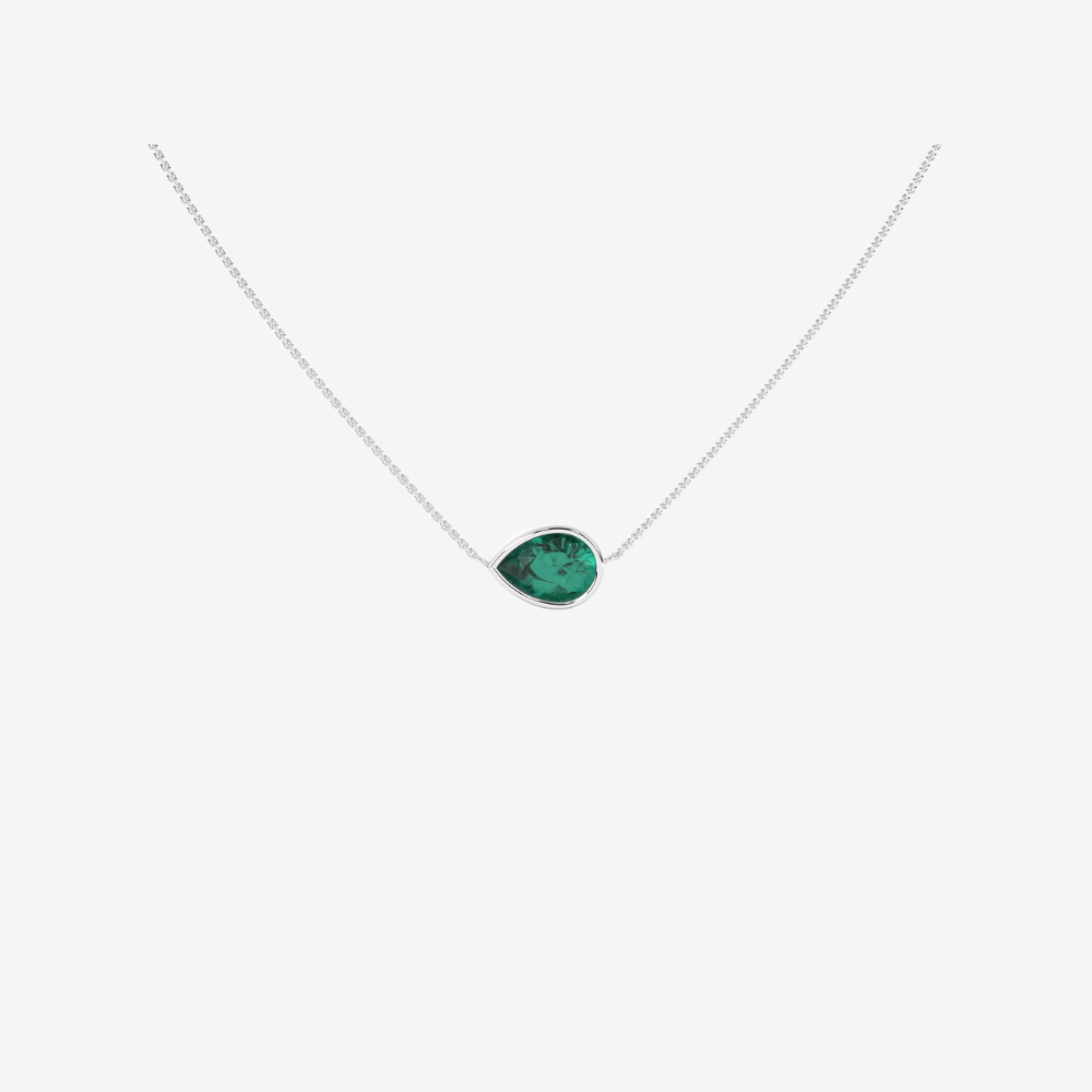 Single Pear Green Emerald Necklace - 14k White Gold - Jewelry - Goldie Paris Jewelry - Necklace