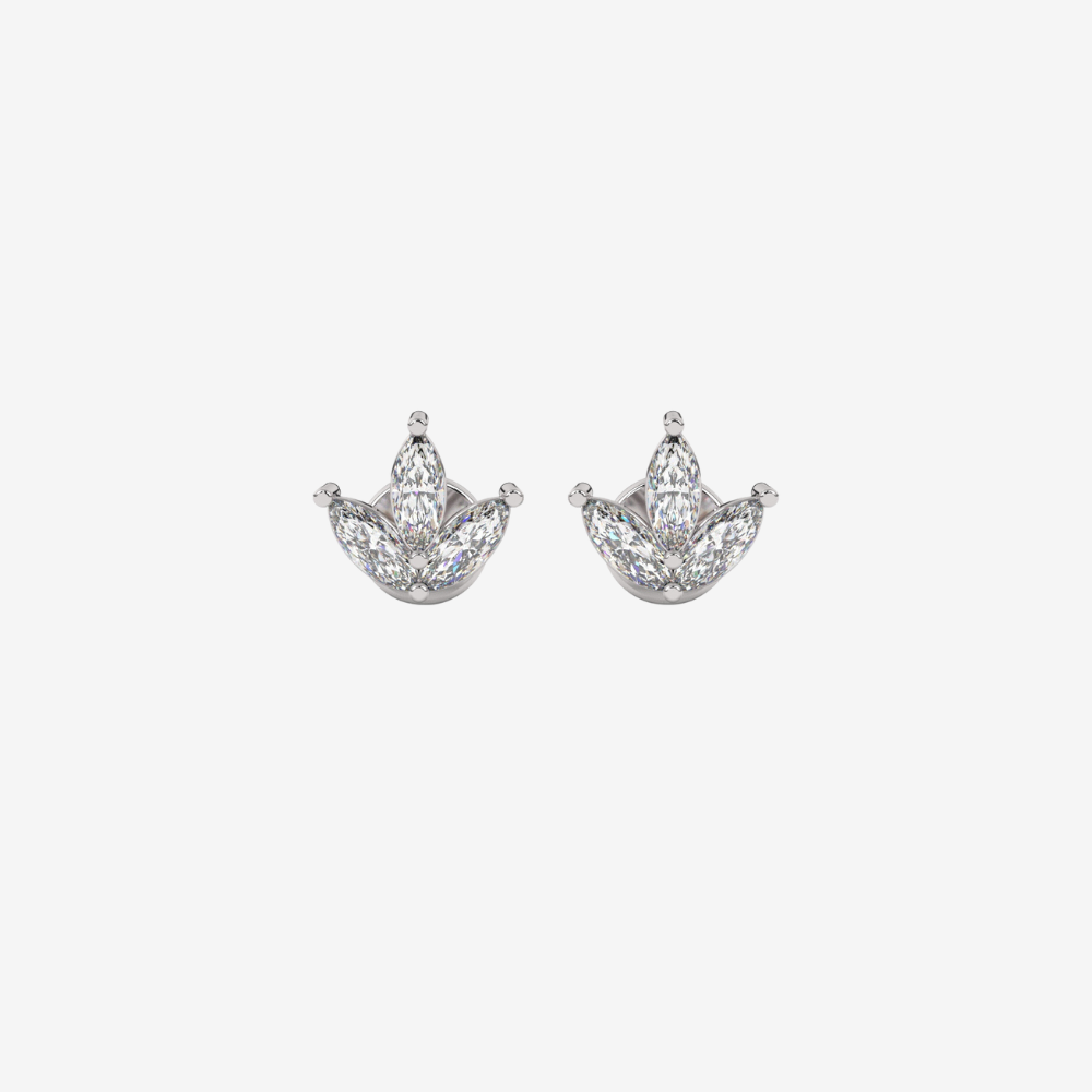 Lotus diamonds Studs Earrings - 14k White Gold - Jewelry - Goldie Paris Jewelry - Earring